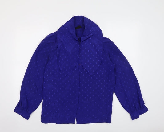 Reldan Womens Blue Geometric Polyester Basic Button-Up Size S Collared