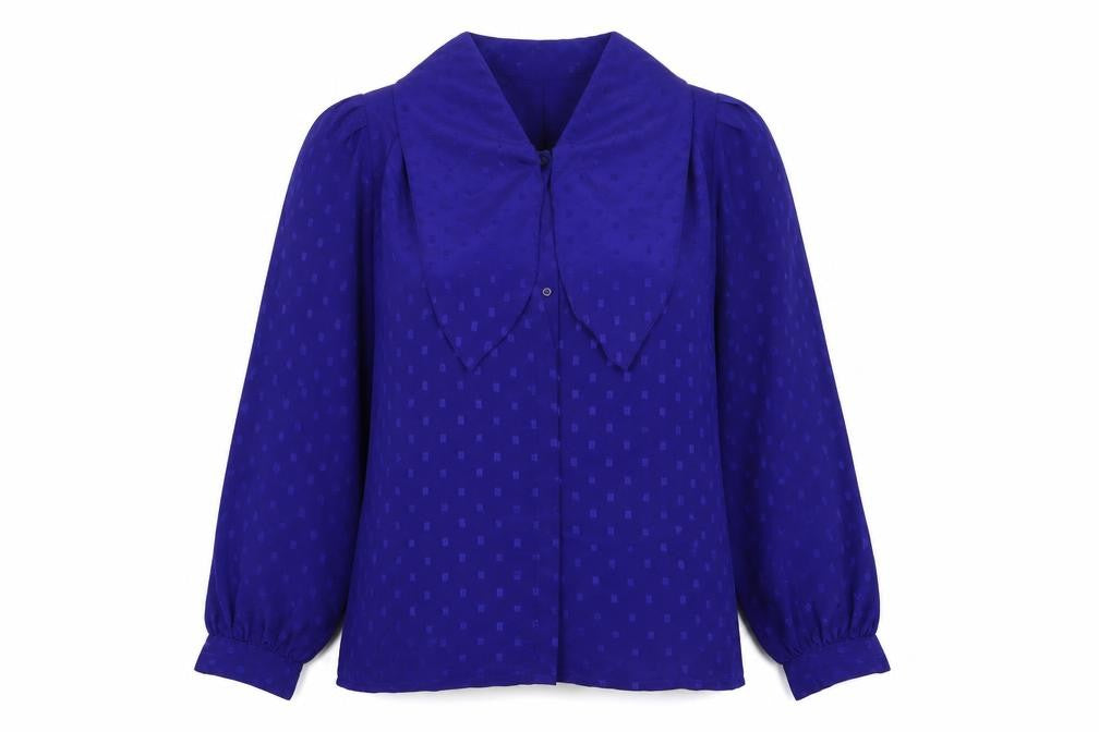 Reldan Womens Blue Geometric Polyester Basic Button-Up Size S Collared