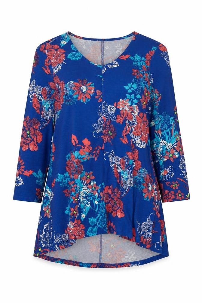 Kettlewell Womens Blue Floral Viscose Basic Blouse Size XS Scoop Neck