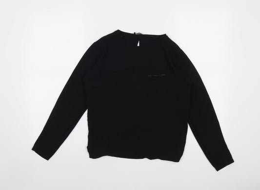 Zara Womens Black Polyester Basic Blouse Size S Round Neck