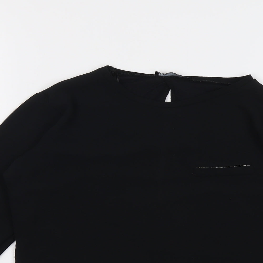 Zara Womens Black Polyester Basic Blouse Size S Round Neck
