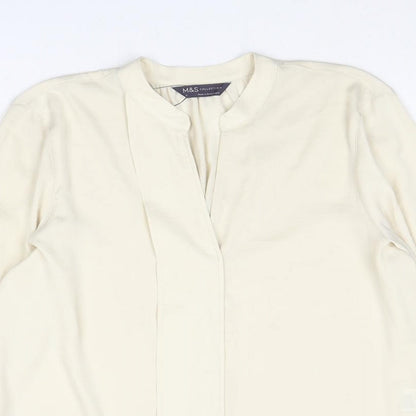 Marks & Spencer Womens Ivory Polyester Basic Blouse Size 8 V-Neck