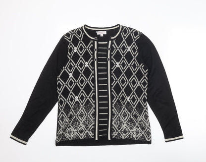 Reflect Womens Black Round Neck Geometric Acrylic Pullover Jumper Size M - Size M-L