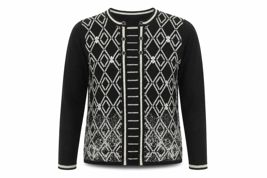 Reflect Womens Black Round Neck Geometric Acrylic Pullover Jumper Size M - Size M-L