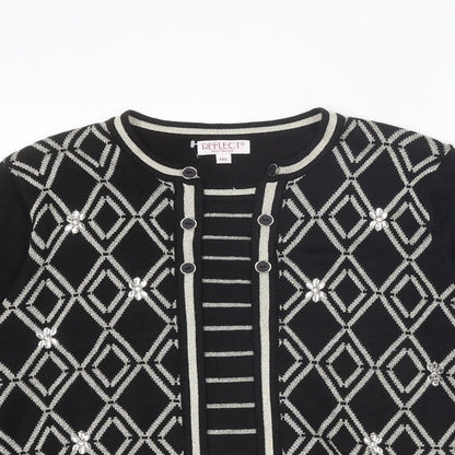 Reflect Womens Black Round Neck Geometric Acrylic Pullover Jumper Size M - Size M-L