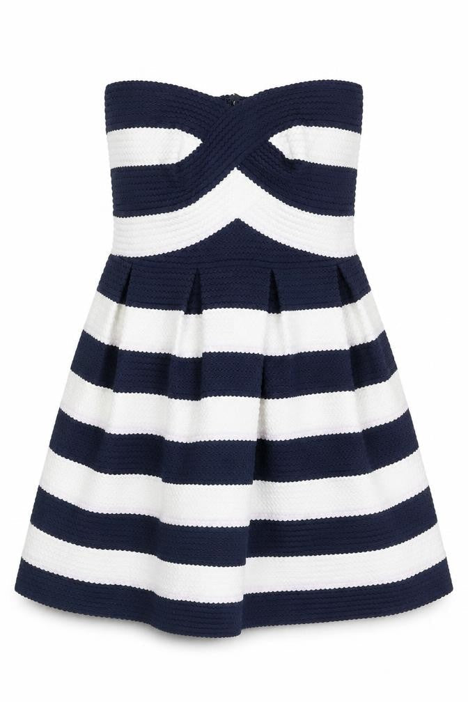 Blue Vanilla Womens Blue Striped Polyester A-Line Size S Off the Shoulder Zip
