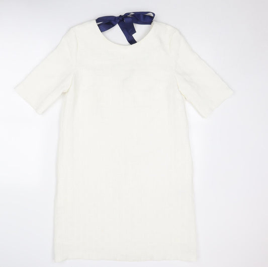 FRNCH Womens White Geometric Polyester A-Line Size M Round Neck Zip