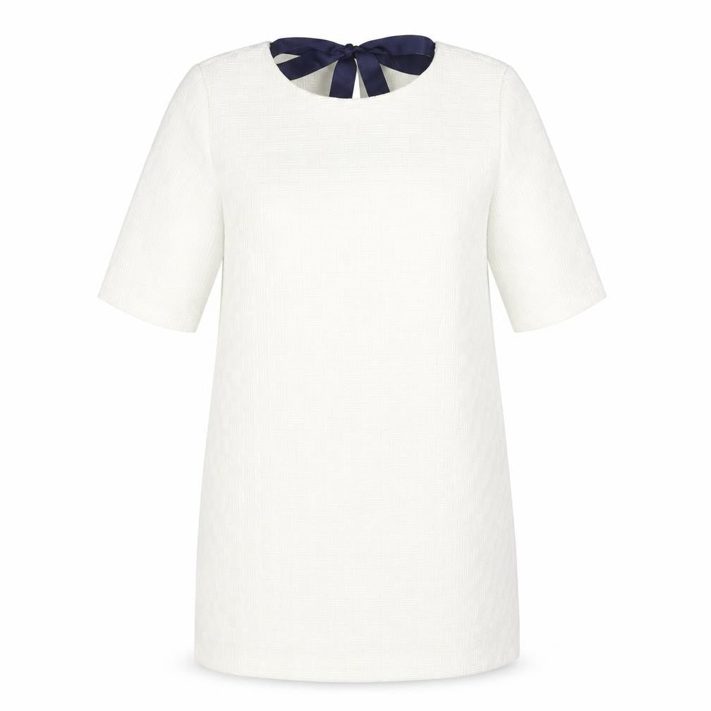 FRNCH Womens White Geometric Polyester A-Line Size M Round Neck Zip