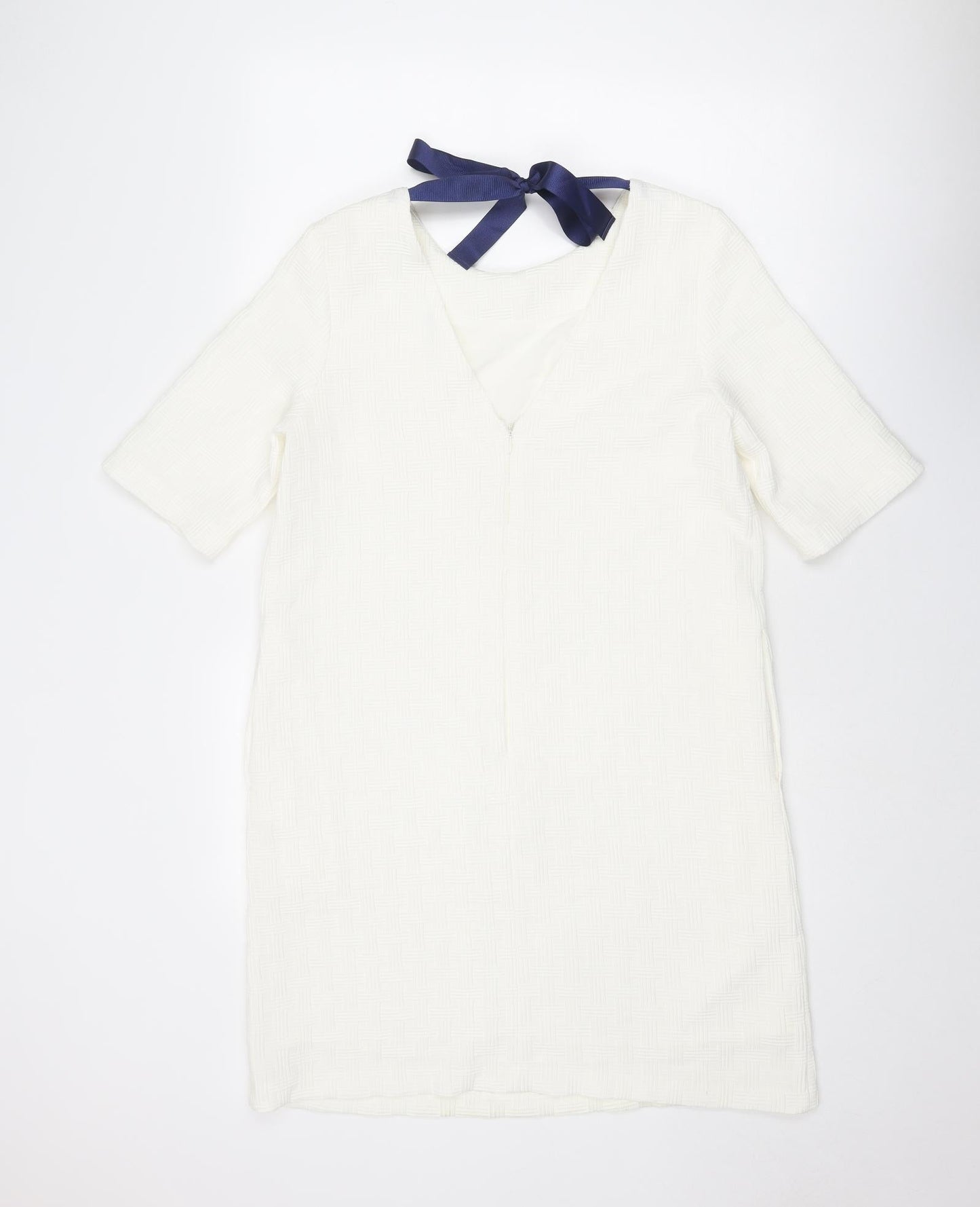 FRNCH Womens White Geometric Polyester A-Line Size M Round Neck Zip