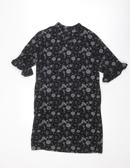 Next Womens Black Floral Cotton A-Line Size 10 Round Neck Pullover