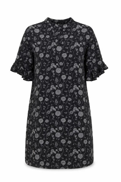 Next Womens Black Floral Cotton A-Line Size 10 Round Neck Pullover