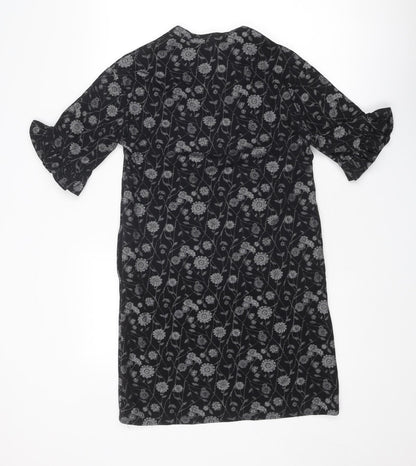 Next Womens Black Floral Cotton A-Line Size 10 Round Neck Pullover