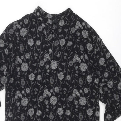 Next Womens Black Floral Cotton A-Line Size 10 Round Neck Pullover