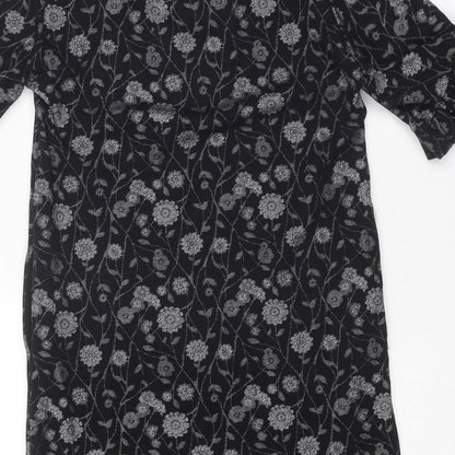 Next Womens Black Floral Cotton A-Line Size 10 Round Neck Pullover