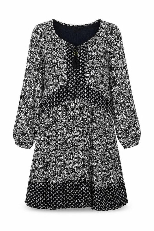 Hollister Womens Black Geometric Viscose A-Line Size M V-Neck Tie