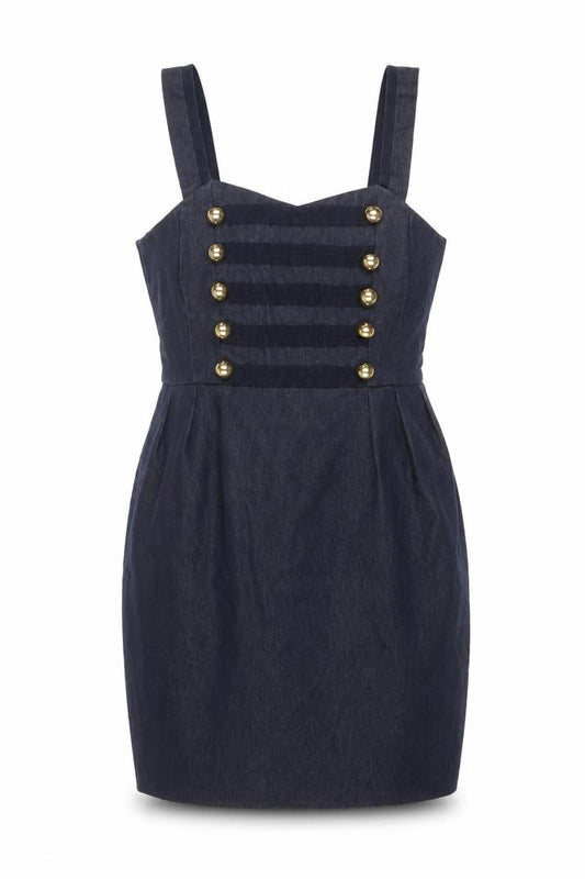 New Look Womens Blue Cotton Pinafore/Dungaree Dress Size 8 V-Neck Zip
