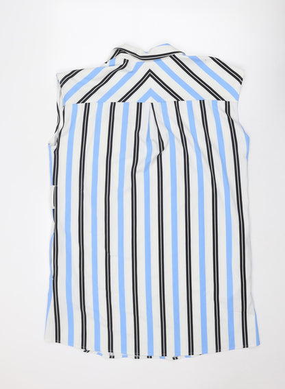 Next Womens White Striped Polyester Shirt Dress Size 16 Collared Pullover