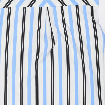 Next Womens White Striped Polyester Shirt Dress Size 16 Collared Pullover