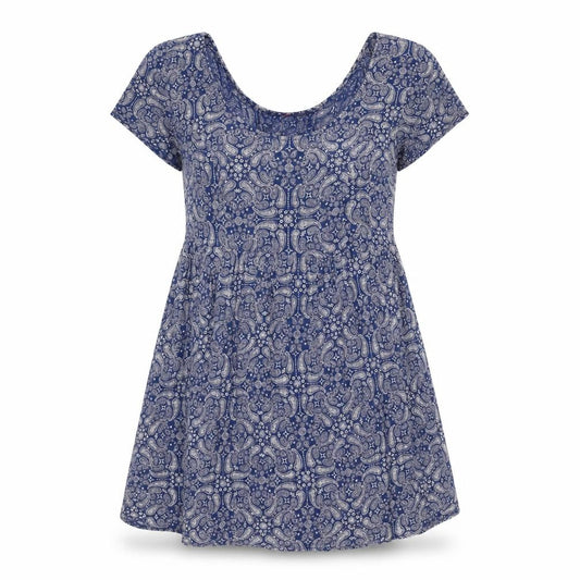 Divided by H&M Womens Blue Geometric Viscose A-Line Size 10 Round Neck Lace Up