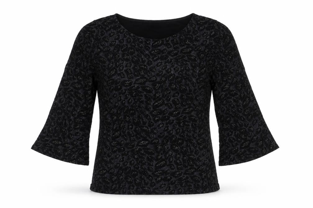 Principles Womens Black Geometric Polyester Basic Blouse Size 12 Round Neck