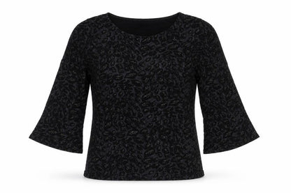 Front view of Principles women’s black geometric polyester basic blouse, size UK 12, round neck