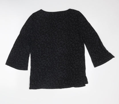 Back view of Principles women’s black geometric polyester basic blouse, size UK 12, round neck