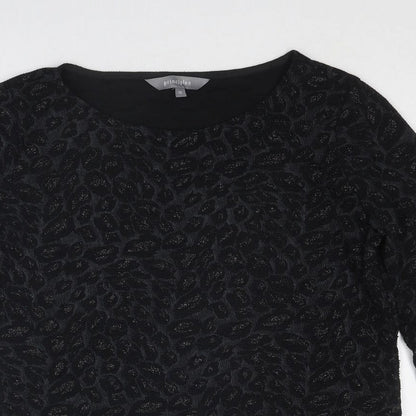 Close-up detail of Principles women’s black geometric polyester basic blouse, size UK 12, round neck