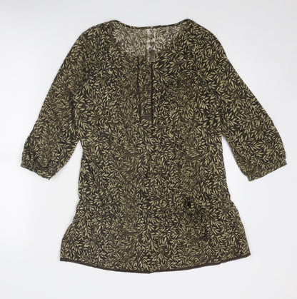 Next Womens Brown Geometric Acrylic Basic Blouse Size 12 Round Neck
