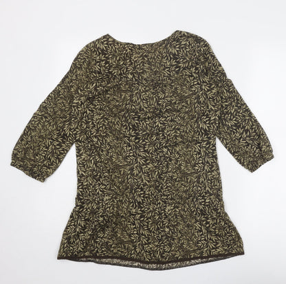 Next Womens Brown Geometric Acrylic Basic Blouse Size 12 Round Neck