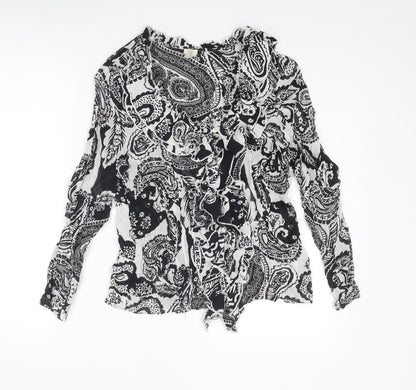 River Island Womens Black Geometric Viscose Basic Blouse Size 12 Round Neck