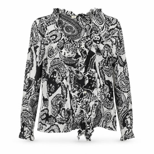 River Island Womens Black Geometric Viscose Basic Blouse Size 12 Round Neck