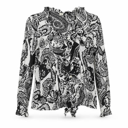 River Island Womens Black Geometric Viscose Basic Blouse Size 12 Round Neck