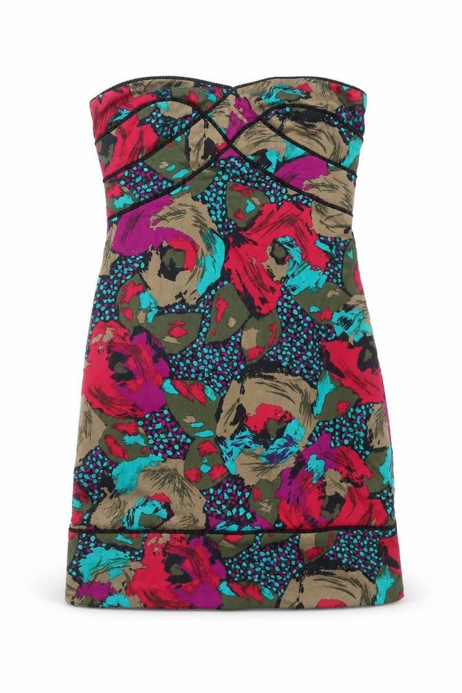 ASOS Womens Multicoloured Floral Cotton A-Line Size 10 Off the Shoulder Zip