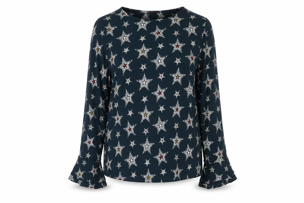 NEXT Womens Grey Geometric Polyester Basic Blouse Size 14 Round Neck - Star Print