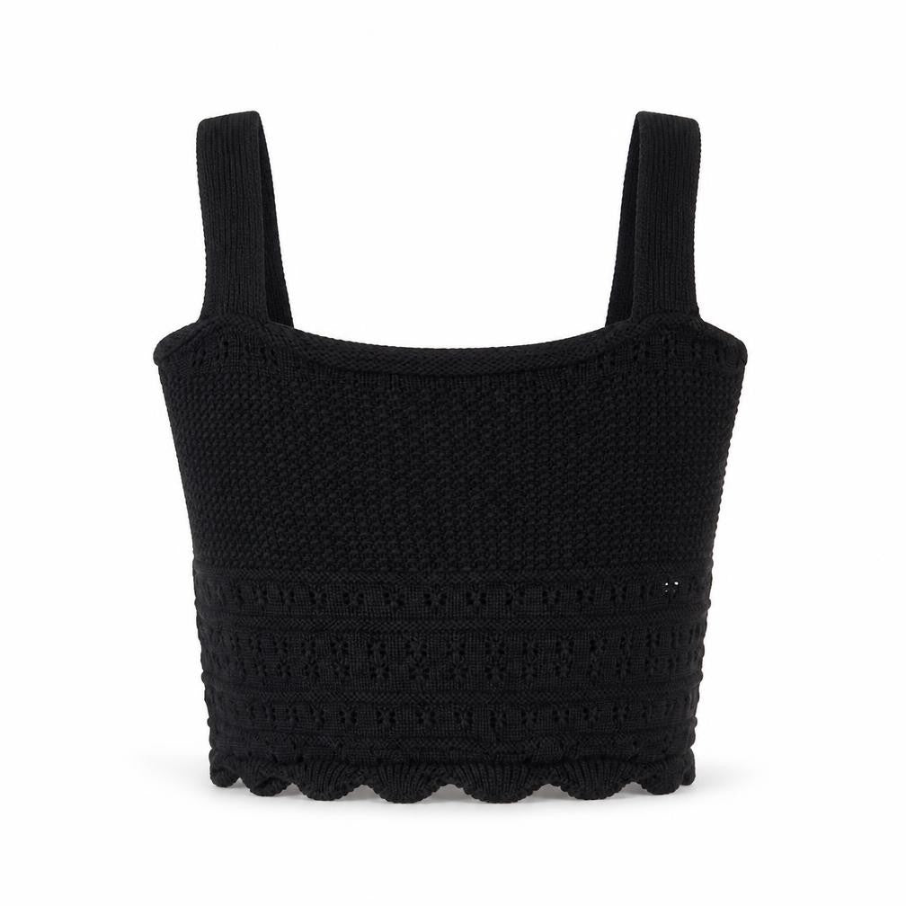 Warehouse Womens Black Cotton Cropped Tank Size 10 Square Neck