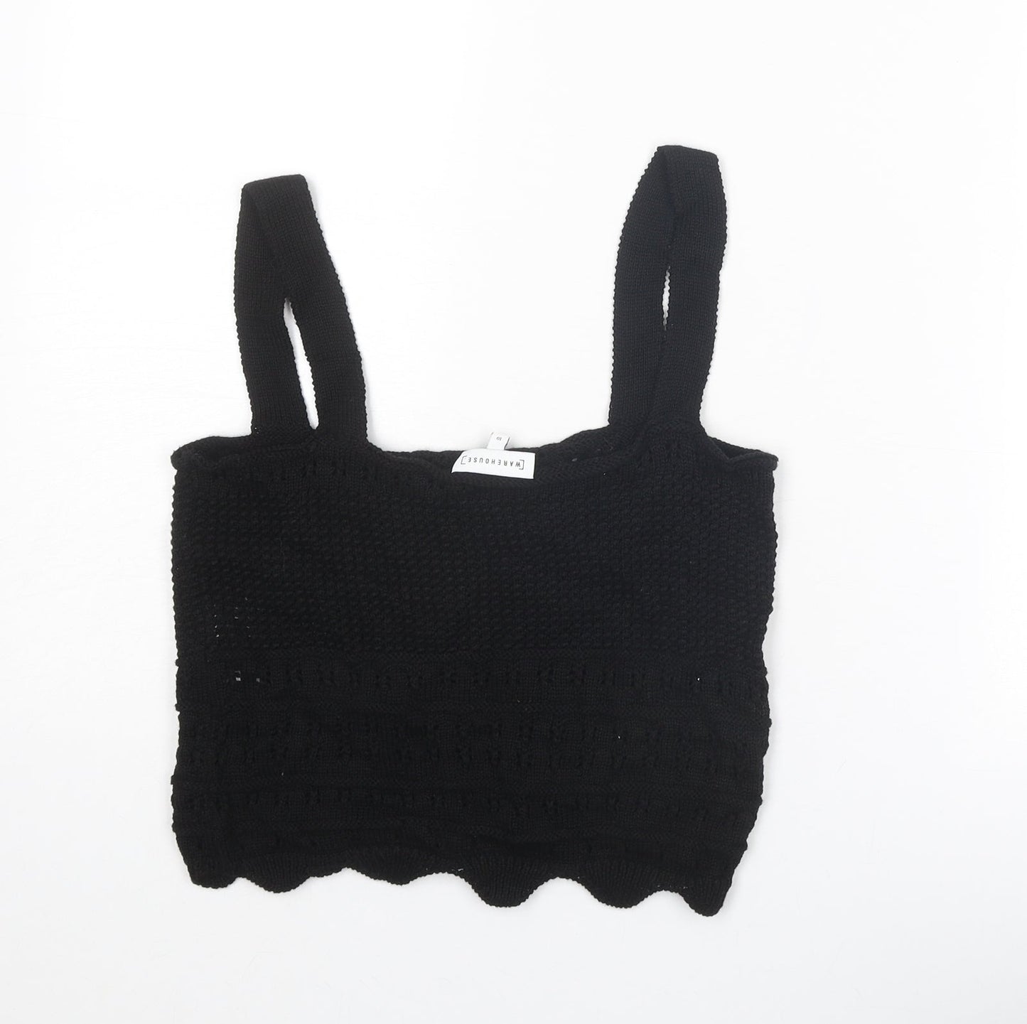 Warehouse Womens Black Cotton Cropped Tank Size 10 Square Neck