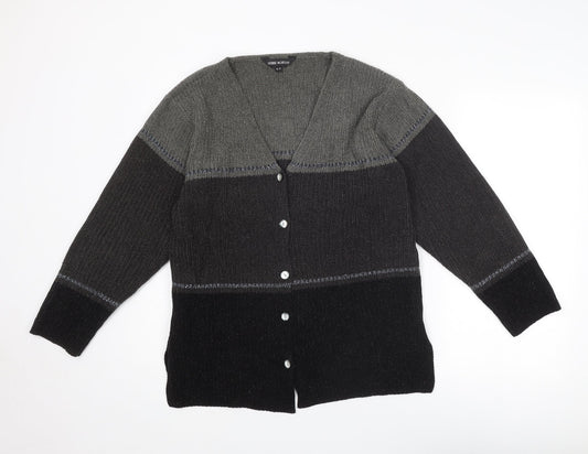 Debbie Morgan Womens Grey V-Neck Geometric Acrylic Cardigan Jumper Size S
