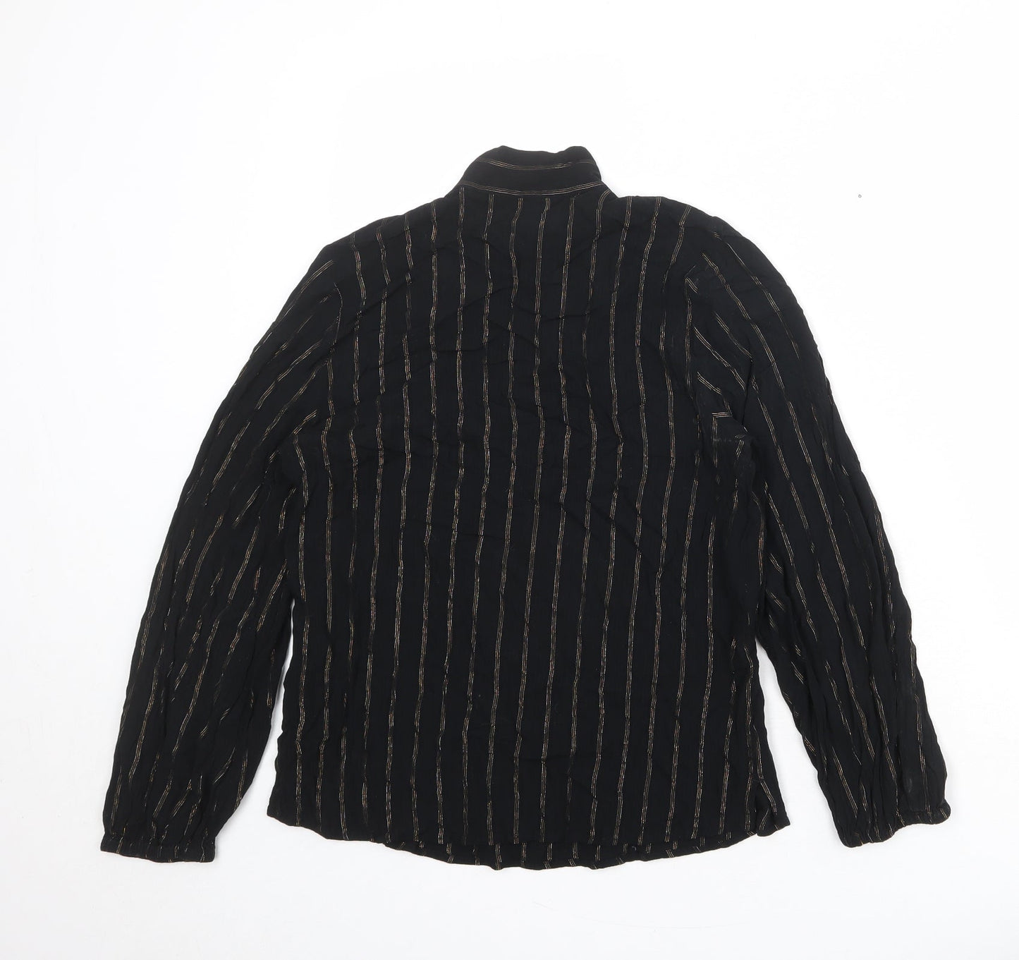 Marks and Spencer Womens Black Striped Viscose Basic Blouse Size 10 High Neck