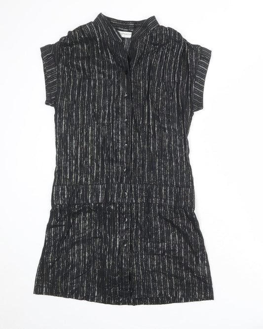 Topshop Womens Black Striped 100% Cotton A-Line Size 12 V-Neck Button