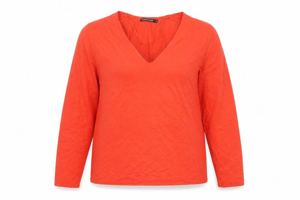 Monoprix Womens Red V-Neck Viscose Pullover Jumper Size XL