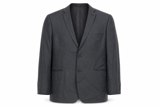 Karl Jackson Mens Grey Striped Polyester Jacket Suit Jacket Size 44 Regular