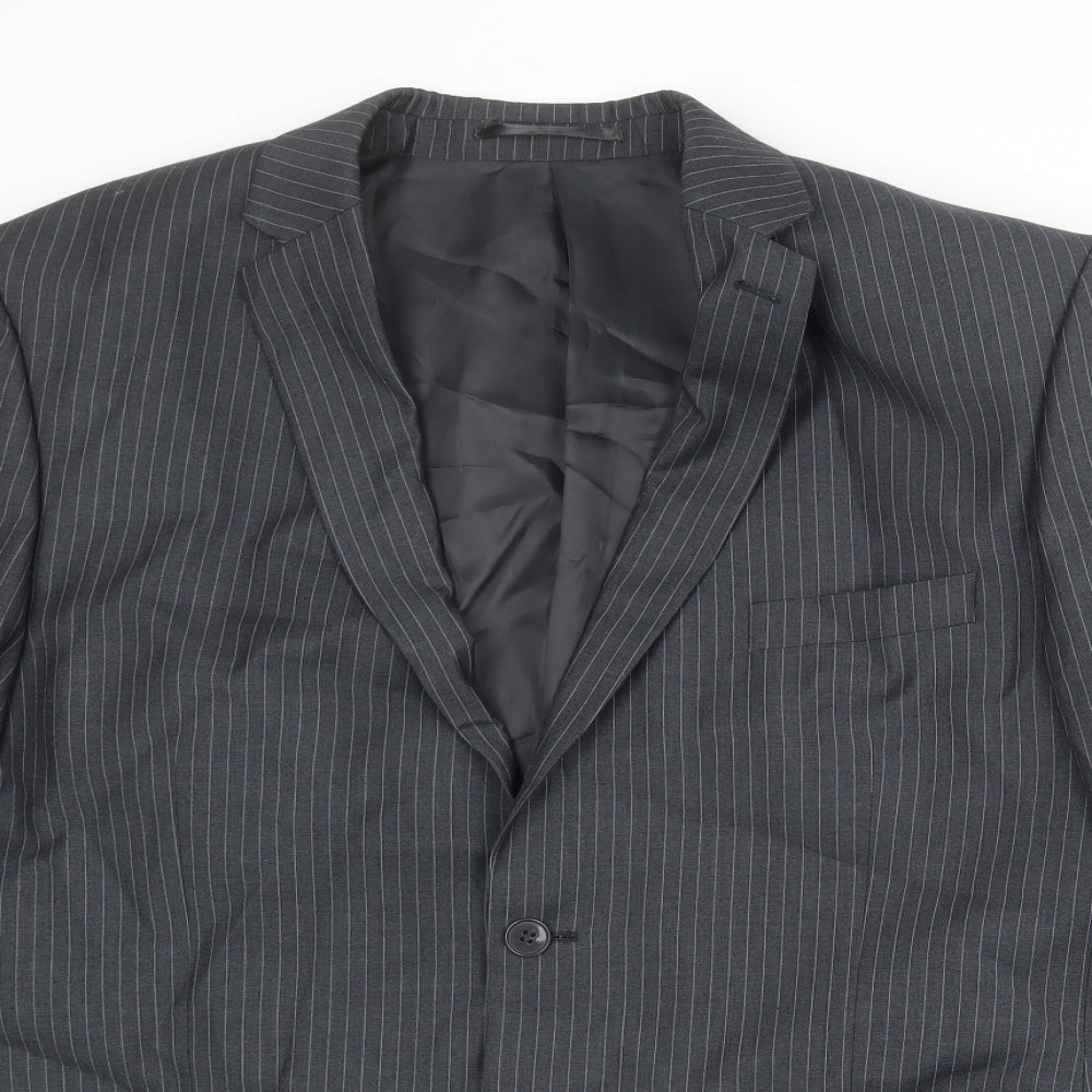 Karl Jackson Mens Grey Striped Polyester Jacket Suit Jacket Size 44 Regular