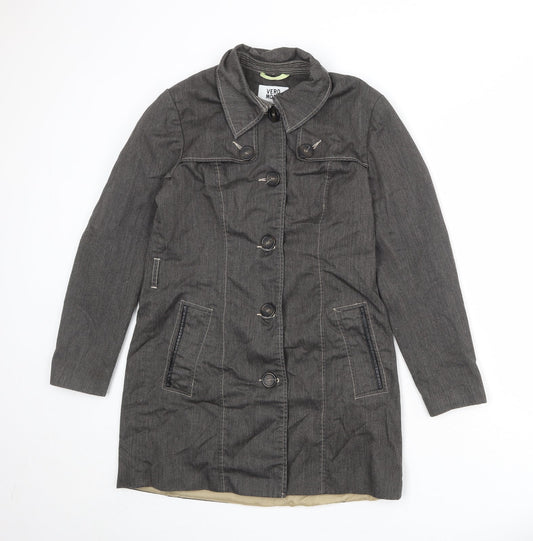 VERO MODA Womens Grey Overcoat Coat Size L Button