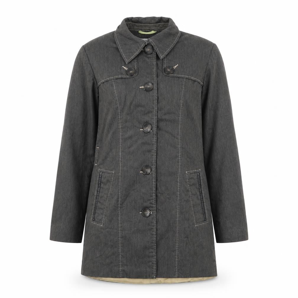 VERO MODA Womens Grey Overcoat Coat Size L Button