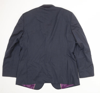 Howick Tailored Mens Blue Striped Wool Jacket Suit Jacket Size 44 Regular