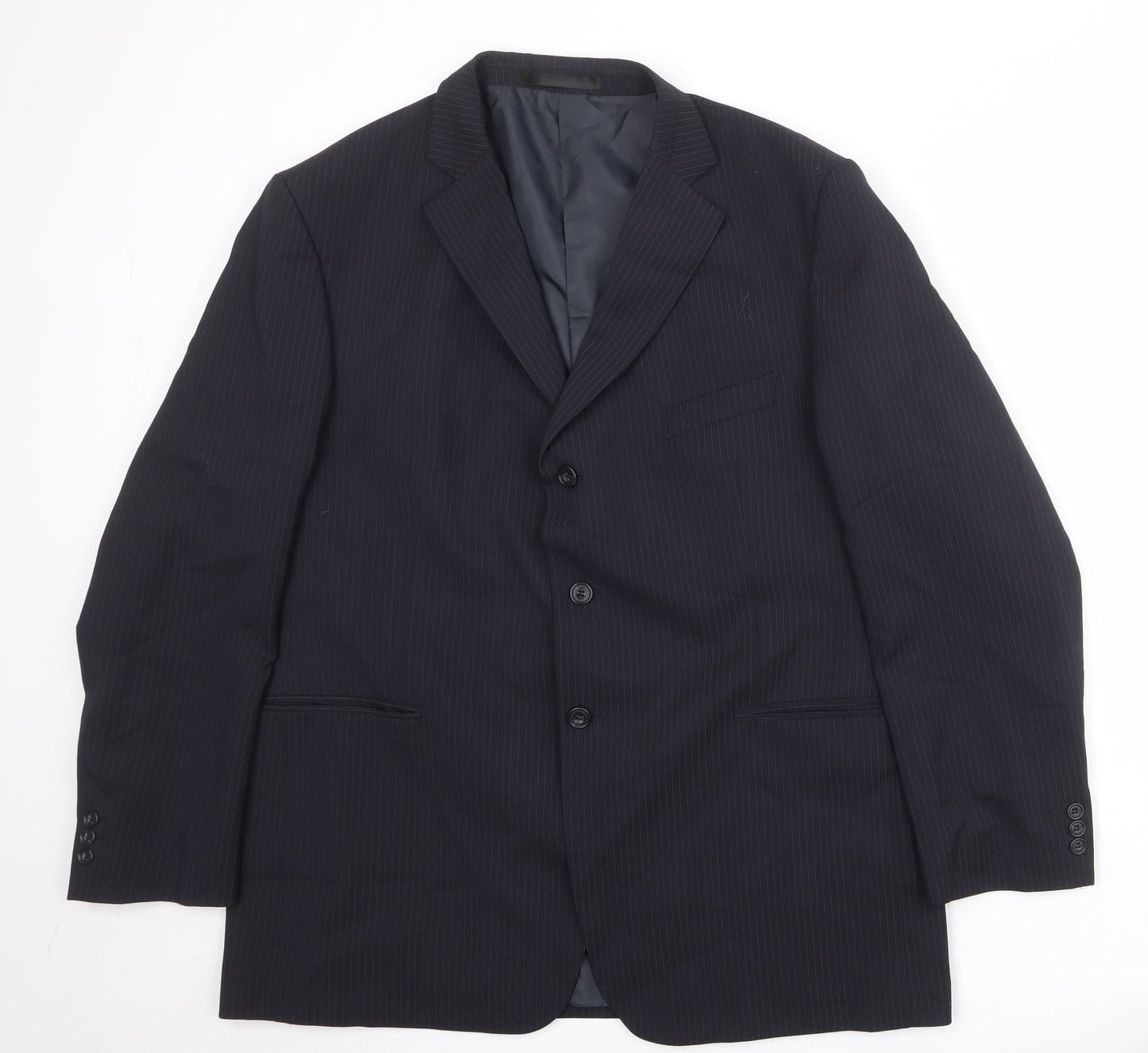 Marks and Spencer Mens Blue Striped Polyester Jacket Suit Jacket Size 46 Regular