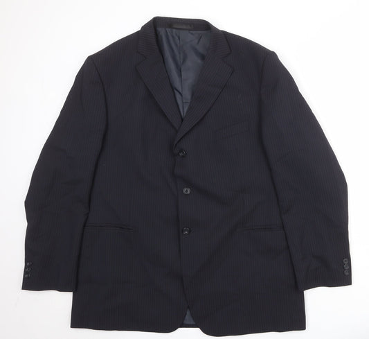 Marks and Spencer Mens Blue Striped Polyester Jacket Suit Jacket Size 46 Regular