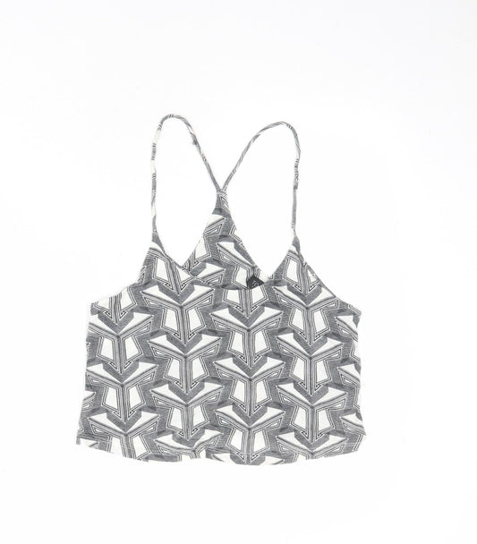 Topshop Womens White Geometric Viscose Cropped Tank Size 6 Round Neck