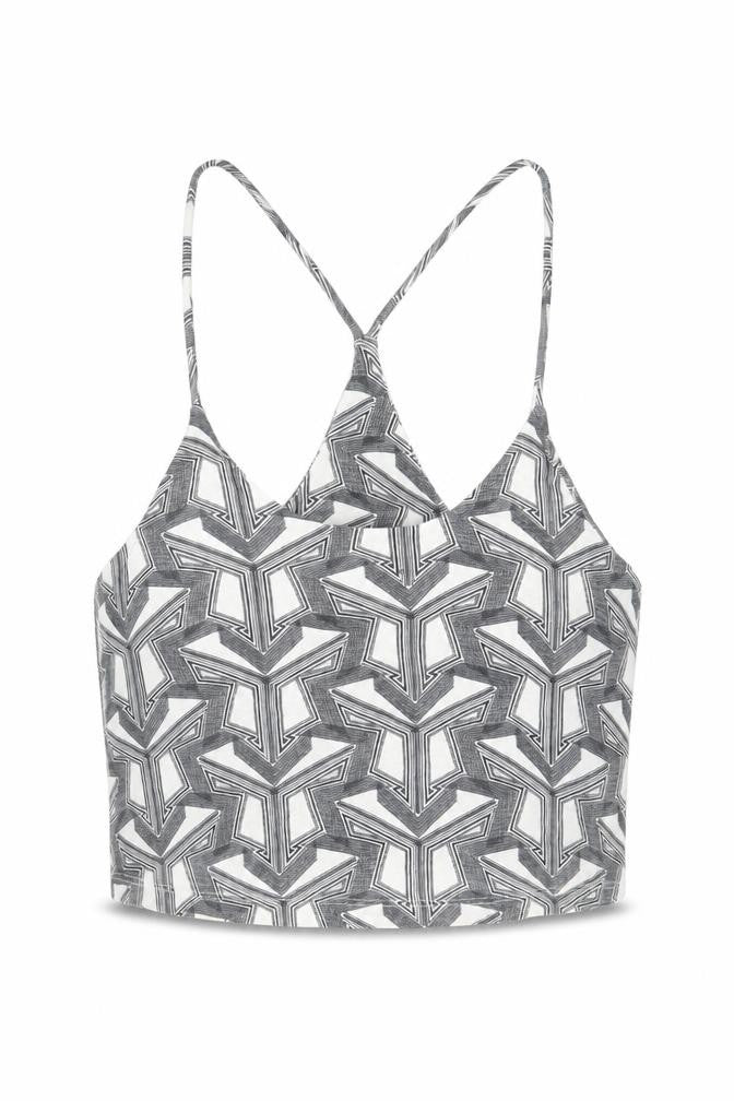 Topshop Womens White Geometric Viscose Cropped Tank Size 6 Round Neck
