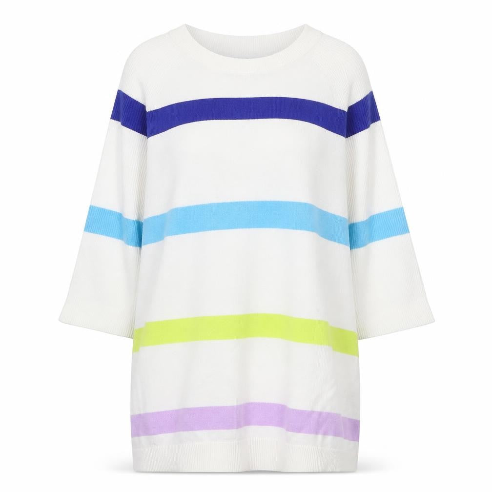 Marks & Spencer Womens White Round Neck Striped Cotton Pullover Jumper Size S